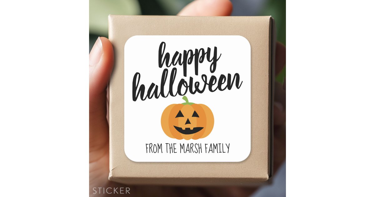 Happy Halloween - Cute Pumpkin Jack-o-Lantern Square Sticker | Zazzle