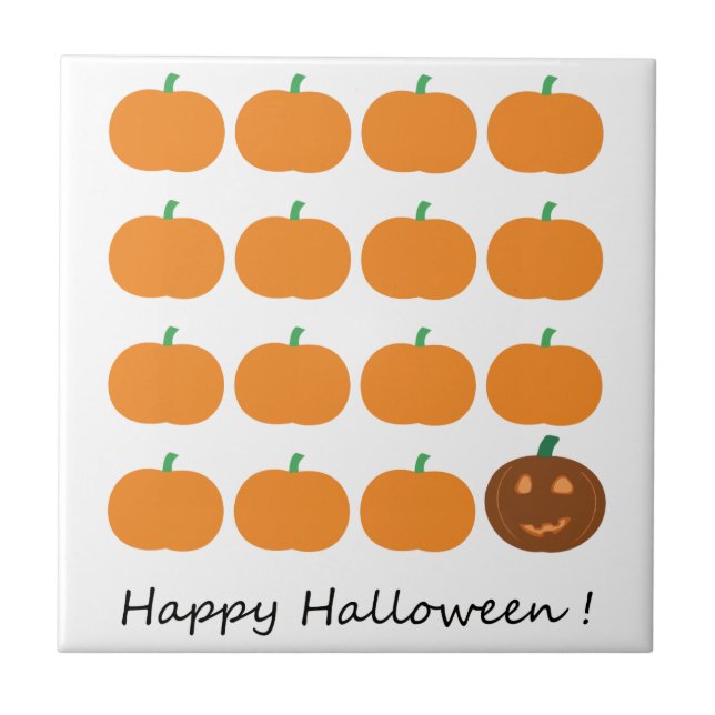 Happy Halloween Cute Pumpkin Patch Ceramic Tile (Front)