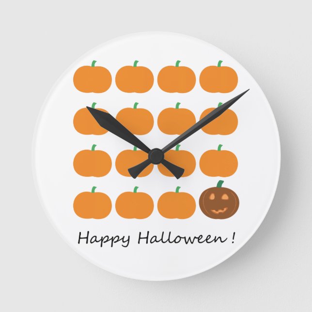 Happy Halloween Cute Pumpkin Patch Round Clock (Front)