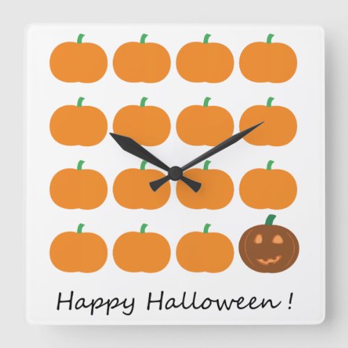 Happy Halloween Cute Pumpkin Patch Square Wall Clock