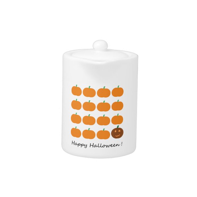 Happy Halloween Cute Pumpkin Patch Teapot (Front)