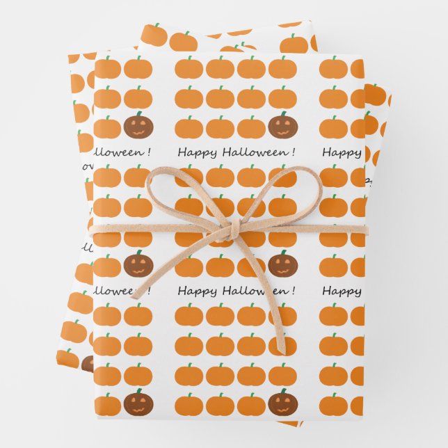 Happy Halloween Cute Pumpkin Patch Wrapping Paper Sheets (In situ)