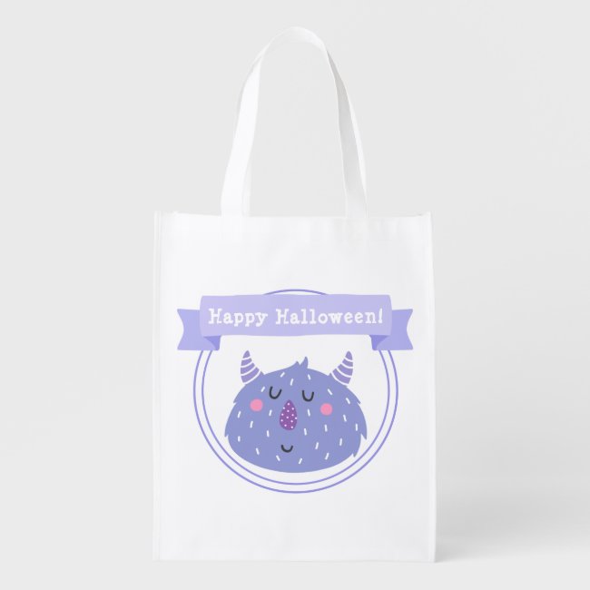 Happy Halloween Cute Purple Monster Trick or Treat Grocery Bag