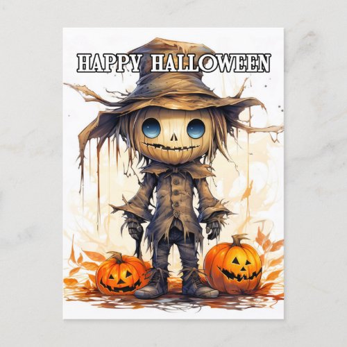 Happy Halloween  Cute Ragdoll Scarecrow Postcard