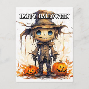 Happy Halloween Cute Ragdoll Scarecrow Postcard
