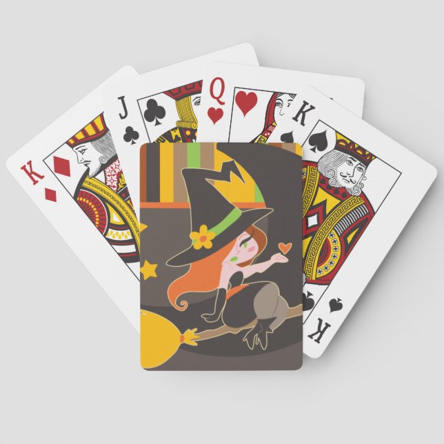 "Happy Halloween" Cute Red Haired Witch Poker Cards (Back)
