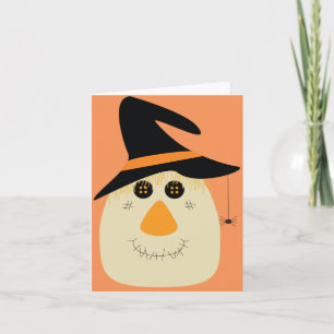 Happy Halloween Cute Scarecrow and Spider Card