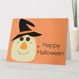 Happy Halloween Cute Scarecrow and Spider Card