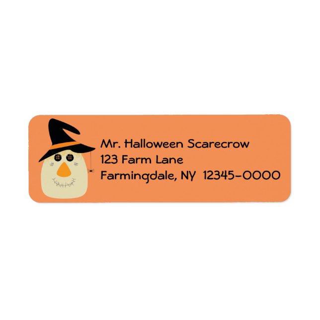 Happy Halloween Cute Scarecrow and Spider Label (Front)