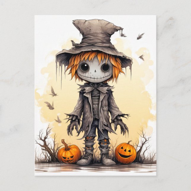 Happy Halloween | Cute Scarecrow Ragdoll Postcard (Front)
