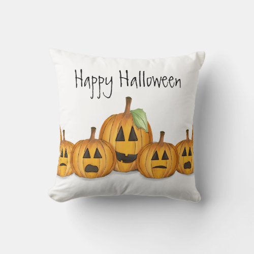 Happy Halloween Cute Simple Pumpkins  Throw Pillow