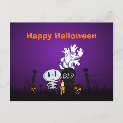 Happy Halloween Cute Skeleton And Ghosts Postcard