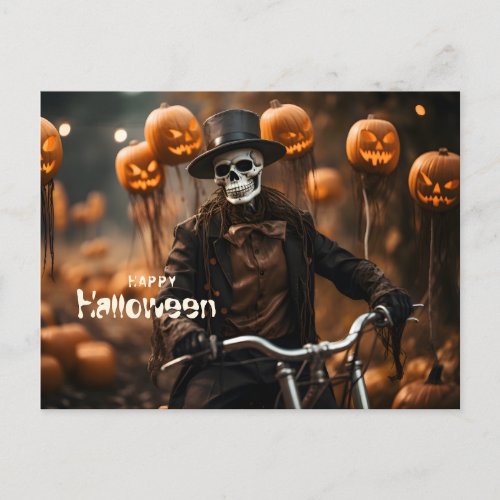 Happy Halloween Cute Skeleton and pumpkins Postcard