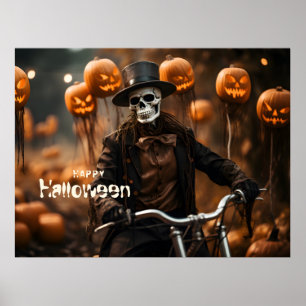 Happy Halloween Cute Skeleton and pumpkins Poster
