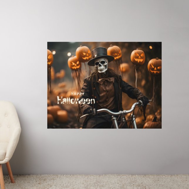 Happy Halloween Cute Skeleton and pumpkins Wall Decal (Living Room 2)