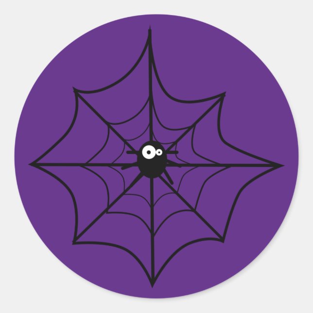 Happy Halloween | Cute Spider & Web Classic Round Sticker (Front)