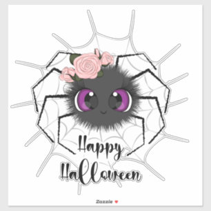 Happy Halloween Cute Spider with Roses  Sticker