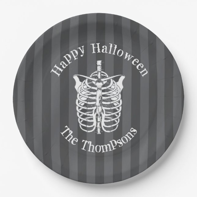 Happy Halloween Cute Spooky Scary Skeleton Paper Plates (Front)
