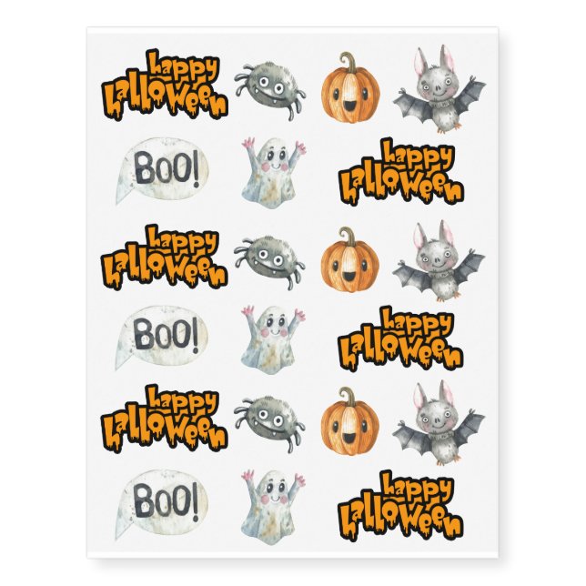 Happy Halloween Cute Spooky Temporary Tattoos (Front)