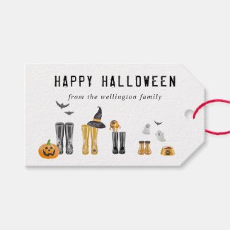 Happy Halloween Cute Spooky Watercolor Family Gift Tags