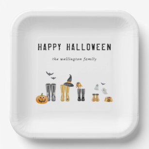 Happy Halloween Cute Spooky Watercolor Family Paper Plates