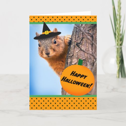 Happy Halloween Cute Squirrel in Witchs Hat Holiday Card
