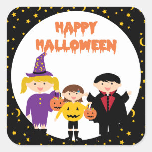 Happy Halloween Cute Trick or Treat Kids Square Sticker