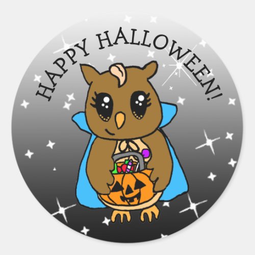 Happy Halloween Cute Whimsical Owl with Candy Classic Round Sticker