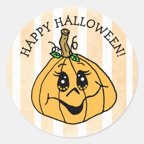 Happy Halloween Cute Whimsical Pumpkin Classic Round Sticker