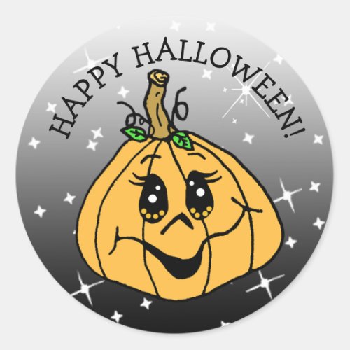 Happy Halloween Cute Whimsical Pumpkin Classic Round Sticker