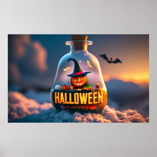 Happy Halloween cute Witch and pumpkin Poster