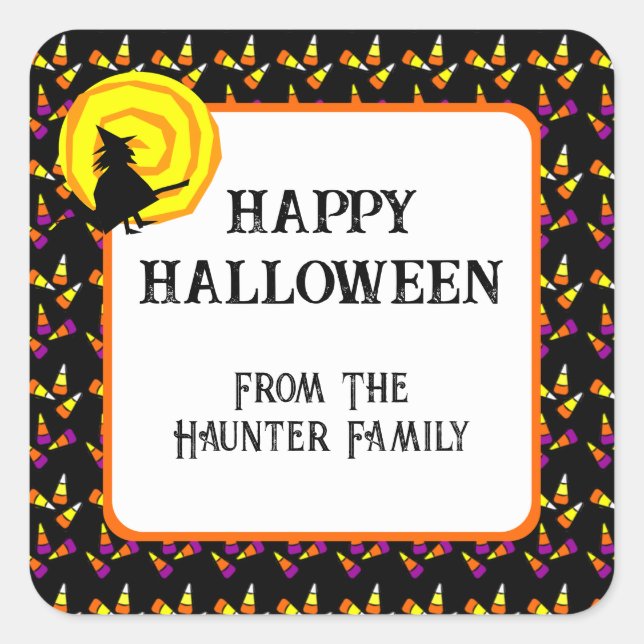 Happy Halloween Cute Witch Candy Corn Pattern Square Sticker (Front)