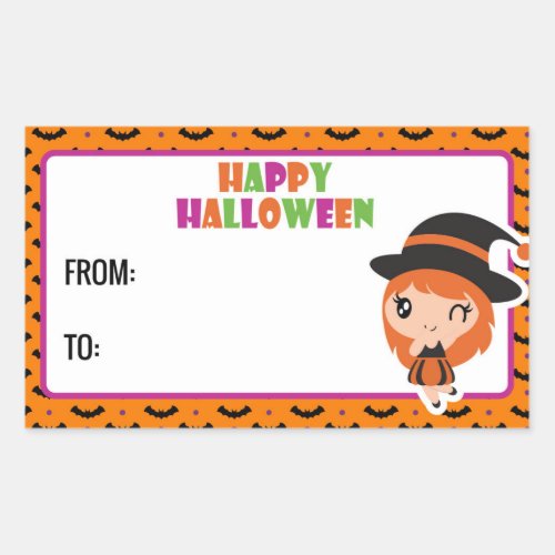 Happy Halloween cute witch label 2 _orange