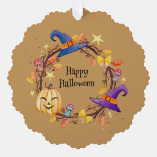 Happy Halloween Cute Wreath Like And Skeleton  Ornament Card