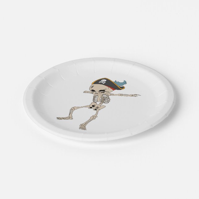 Happy Halloween Dab Skeleton Pirate Party Paper Plates (Angled)