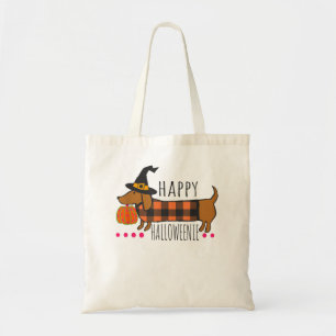 Happy Halloween Dachshund Buffalo Plaid Spooky Tote Bag