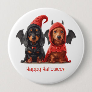 Happy Halloween Dachshund Dogs Devil Bat Button