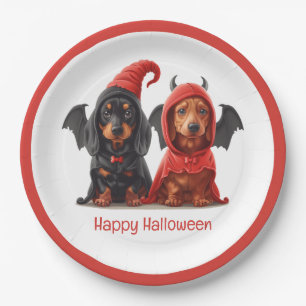 Happy Halloween Dachshund Dogs Devil Bat Paper Plates