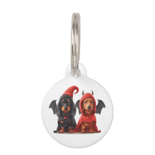 Happy Halloween Dachshund Dogs Devil Bat Pet ID Tag