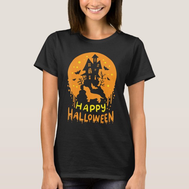 Happy Halloween Dachshund Wiener Dog Bat Ghost Cas T-Shirt (Front)