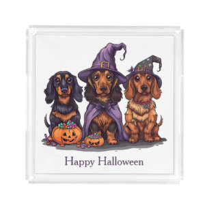 Happy Halloween Dachshund Witch Dogs Acrylic Tray