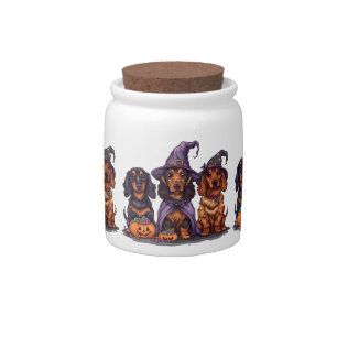 Happy Halloween Dachshund Witch Dogs Candy Jar