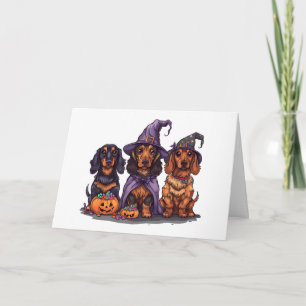 Happy Halloween Dachshund Witch Dogs Card