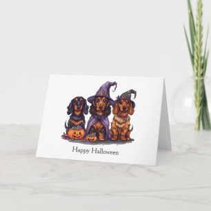 Happy Halloween Dachshund Witch Dogs Card