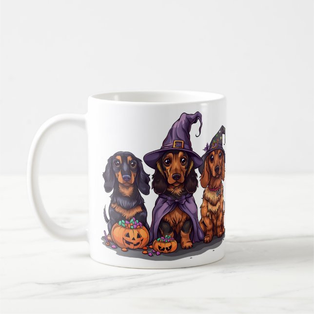 Happy Halloween Dachshund Witch Dogs Coffee Mug (Left)
