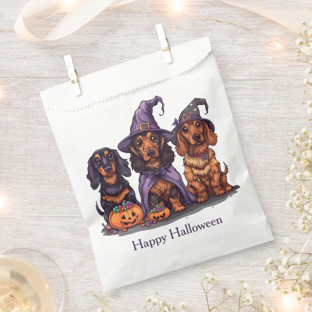 Happy Halloween Dachshund Witch Dogs Favor Bag (Clipped)