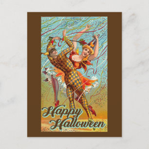 Happy Halloween Dancing Jester Masquerade Vintage Postcard