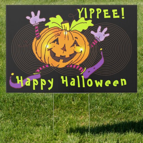 Happy Halloween Dancing Pumpkin Sign