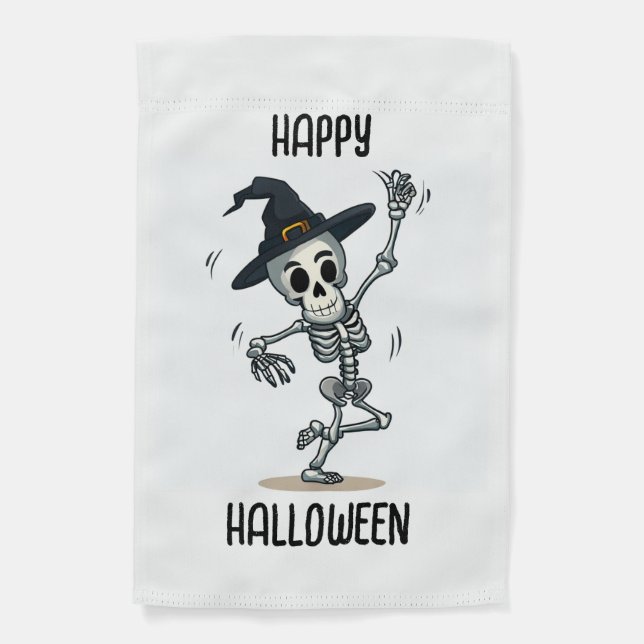 Happy Halloween dancing skeleton Garden Flag (Front)
