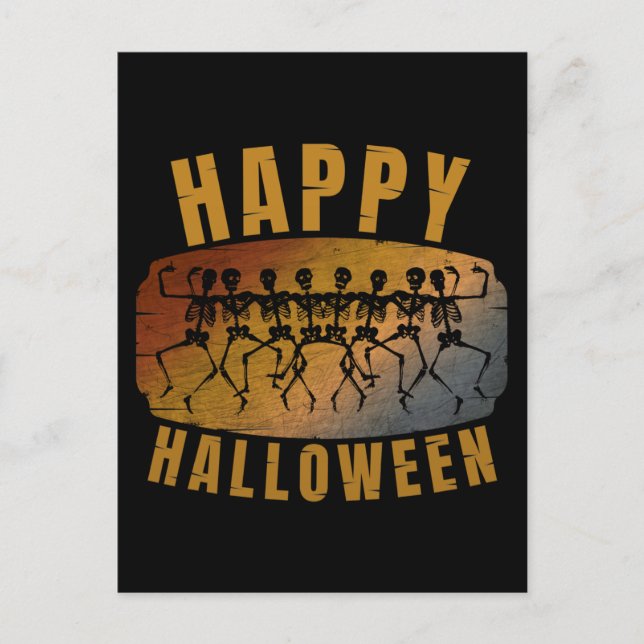 HAPPY HALLOWEEN DANCING SKELETON POSTCARD (Front)